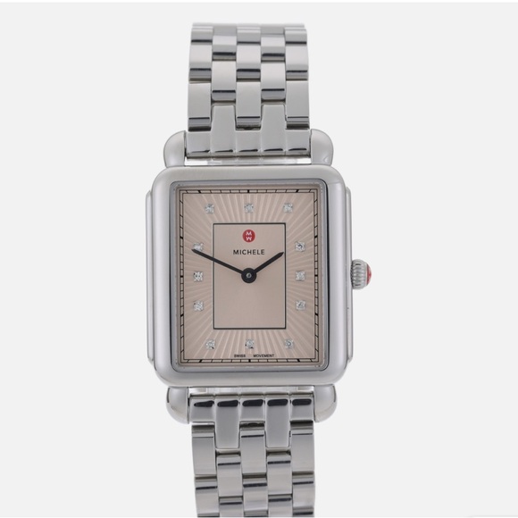 MICHELE Deco II Salmon Dial 12 Piece Diamond 30x32mm Ladies Watch